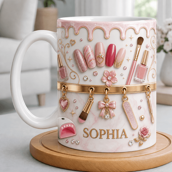 Nail Tech Accent Mug Personalized Pink Salon Coffee Cup for Manicurist Gift