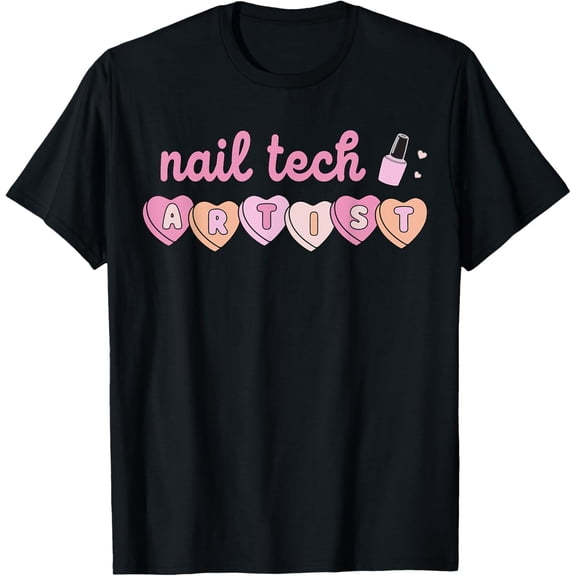 Nail Tech Artist Valentines Day Esthetician Salon Hearts T-Shirt
