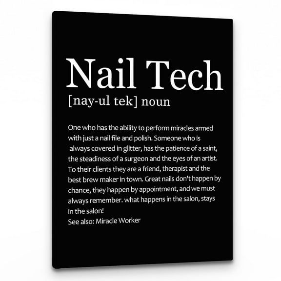 Nail Tech Definition Wall-Art, Modern Minimalist Nail Technician Quote Print Framed Canvas Painting Artwork For Home Office Salon Living Room Beauty Room Decor