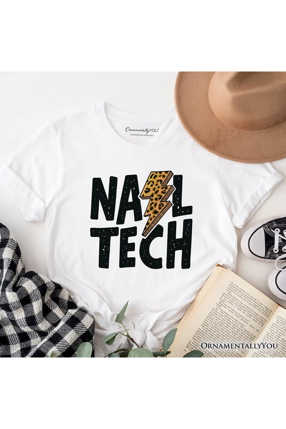 Nail Tech Leopard Lightning T-Shirt, Retro Stylist Tee