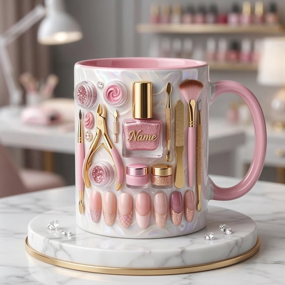 Nail Tech Mug 3D, Faux 3D Effect Mug, Custom Name Nail Lover Mug, Manicurist Gift Idea