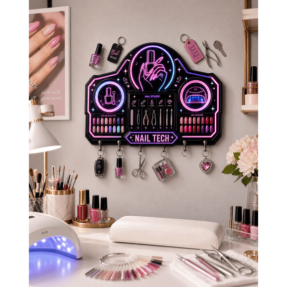 Nail Tech Wooden Key Hanger Personalized Salon Key Holder Gift for Beauty Pros