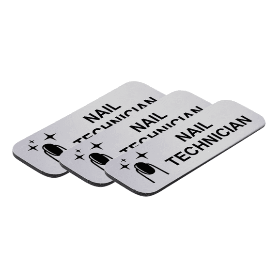 Nail Technician 1 x 3" Name Tag/Badge, Silver, (3 Pack)