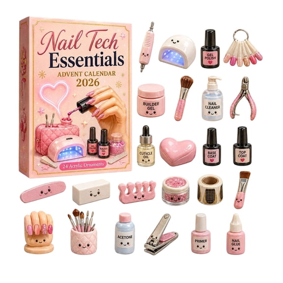 Nail‑Themed Advent Calendar 24‑Day Christmas Countdown Box, Collectible Mini Acrylic Ornaments, Nail Studio & Nail Tech Mini Figurines, Holiday Surprise Gift Set for Nail Art Lovers