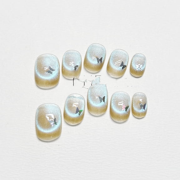 Nail Tip Short Fluorescent Cat Eye Butterfly