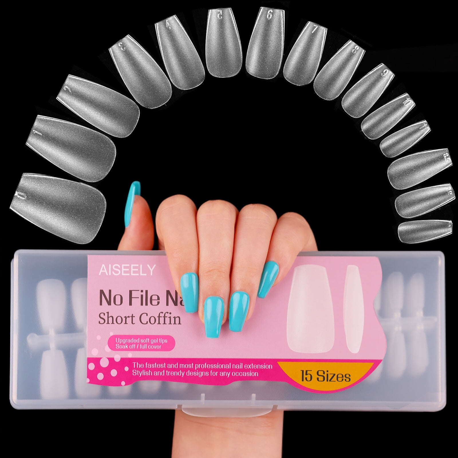 Nail Tips, 360 Pieces, Full Cover Soft Gel Tips, NoFile Nail Tips