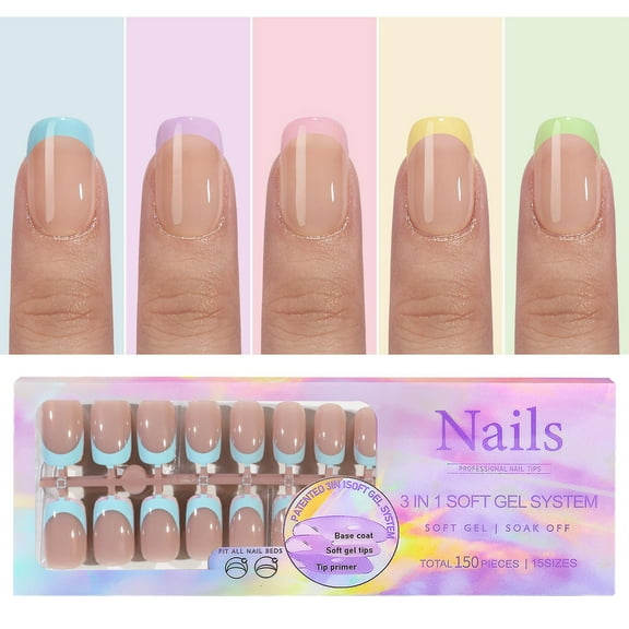 Nail Tips,Diy Pre-applied On Nails French Nail Fake Nails Tips Nails French Tips Art Diy Sizes Fake Tips Press Nail Tips Primer Coat Tips 5 Nails French Nails 15 Colors French Multicolor 07