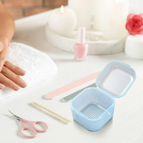 Nail Tool Box, Plastic Storage Tray, Double Layer Leak Proof Manicure Organizer with Semi Transparent Lid, Built In Drainage Basket, Portable Compact Design for Nail Technicians and Enthusiasts