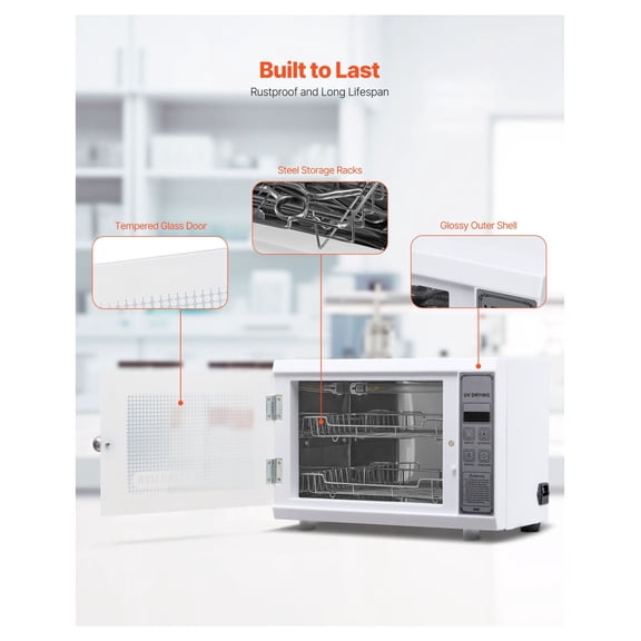 Nail Tool Cleaning Machine, 12L Capacity, UV Cleaner Box with Timer, Tempered Glass Door, 185nm Wavelength, for Salons & Home Use