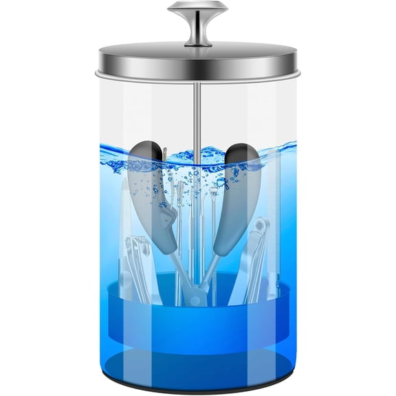 Nail Tool Disinfectant Jar - 21Oz Glass Sterilizer with Removable Strainer Tray - for Manicure & Barber Supplies Storage and Organization Disinfectant Jar