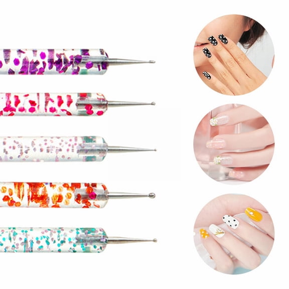 Nail Tools Double Head Point Drill Pen Set - 5 Sequin Pole Acrylic Point Flower Needle Set for