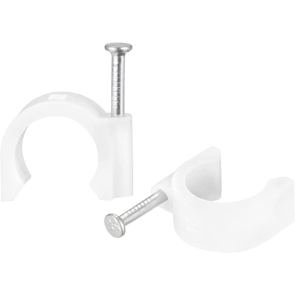Nail in Cable Clips, 80pcs 16mm PVC Circle Cable Clips with Carbon Steel Nail for Home Wires Cables Cords Management, White