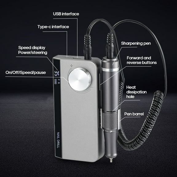 Nail polishing machine,Rpm Rotation Rate Adjustable Nail Rate Adjustable Nail Drill 35000 Rpm 35000 Rpm Rotation Nail Drill 35000 Nail Tool Portable Nail Drill Dsfen Huiop