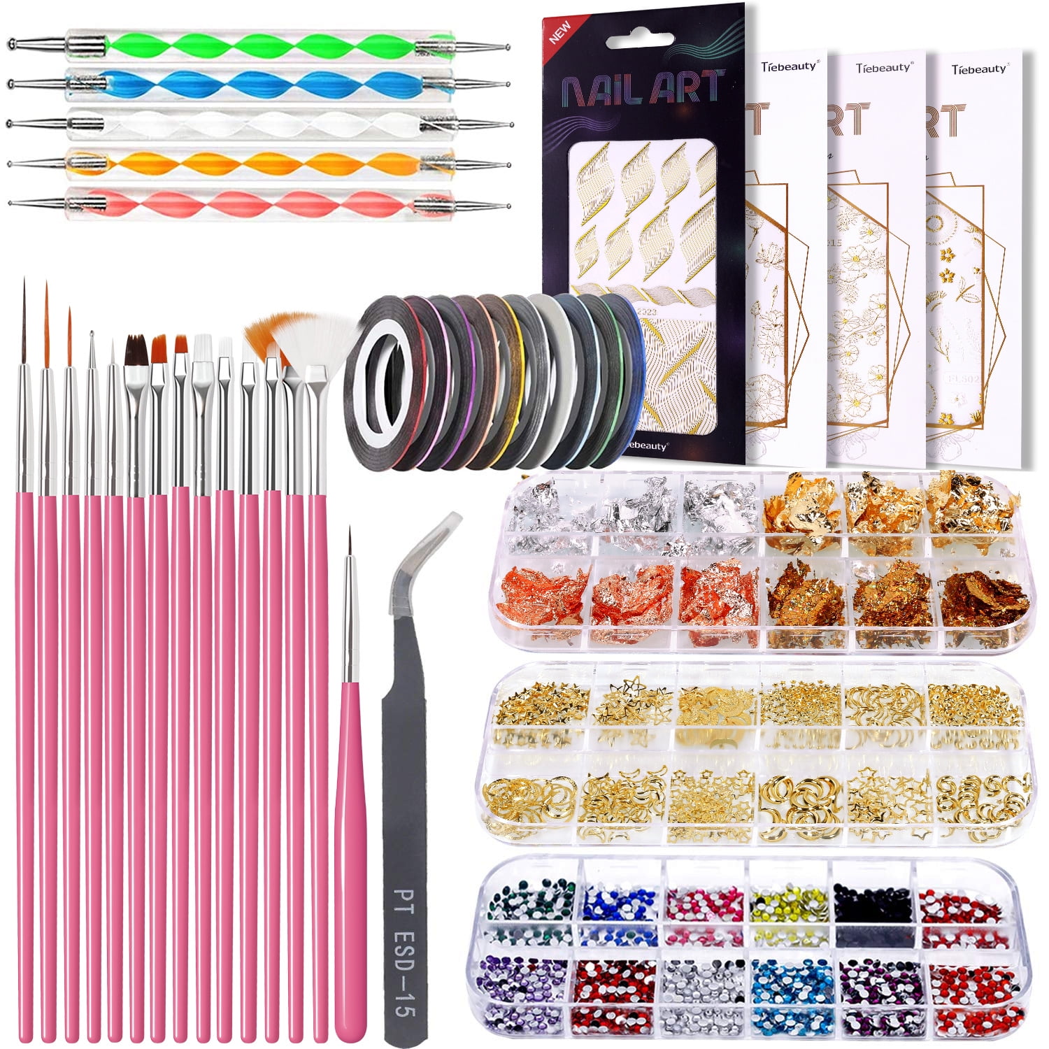 Nail set full set diy shop nail pen tool nail stickers hollow rivet jewelry drill-pink