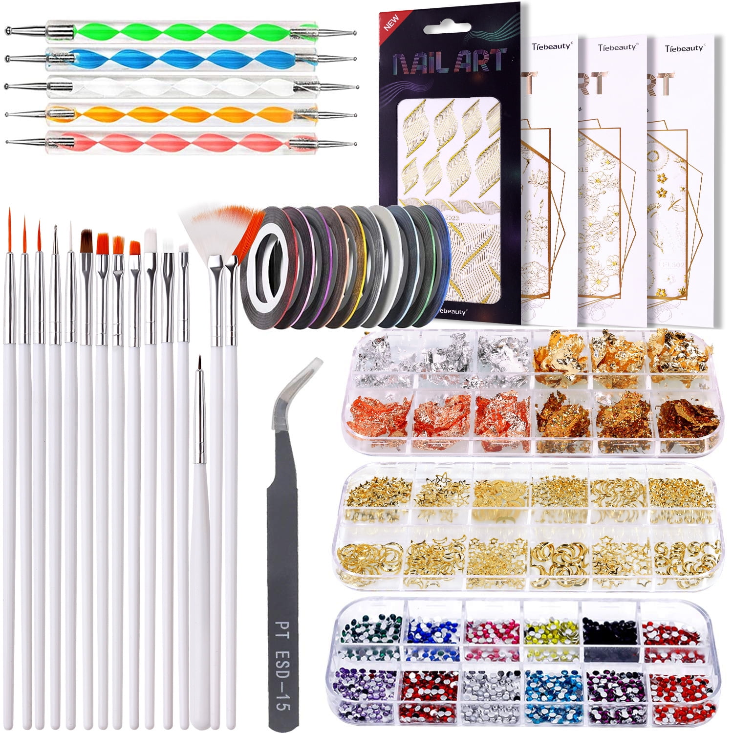 Nail set full set diy shop nail pen tool nail stickers hollow rivet jewelry drill-white