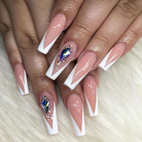 Nail sticker Removable nail piece Wearing nail, French white edge bare powder rhinestone nail patch Wholesale nail piece nails