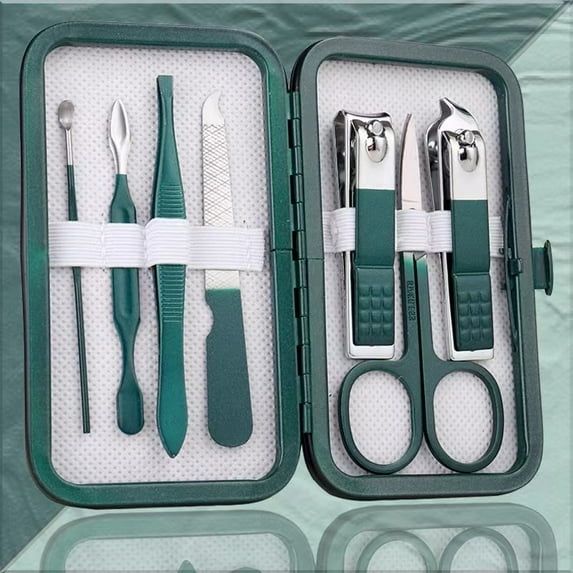 Nail supplies for professionals7-10 Piece Pedicure Set with Travel Case for On-the-Go Grooming nail clipper set nail cutter set (Green 7 pcs)