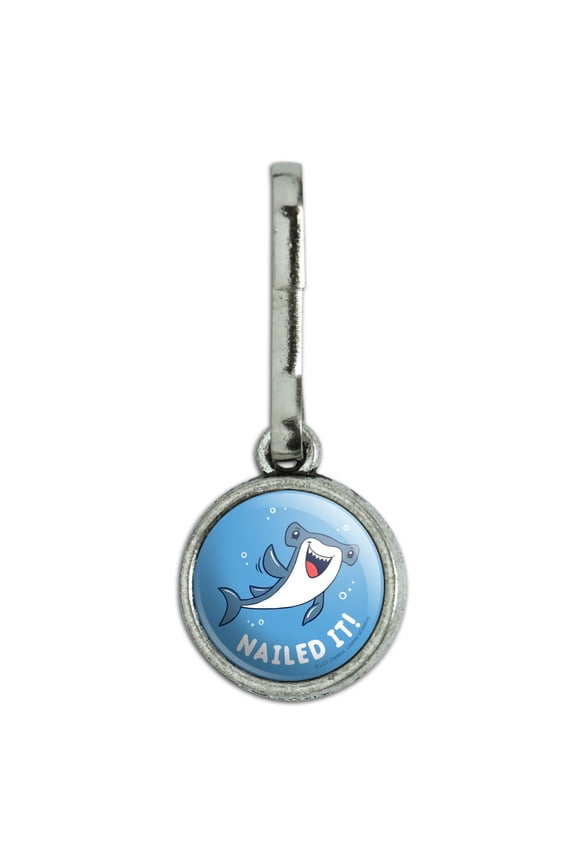 Nailed It Hammerhead Shark Funny Humor Pun Antiqued Charm Clothes Purse Suitcase Backpack Zipper Pull Aid