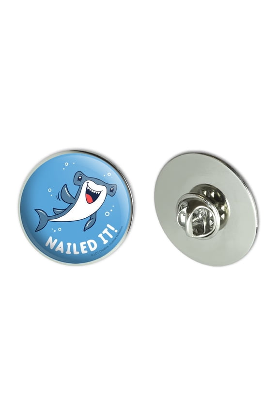 Nailed It Hammerhead Shark Funny Humor Pun Metal 1.1" Tie Tack Hat Lapel Pin Pinback