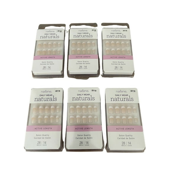 Nailene Daily Wear Naturals French Glue On Nails Active Length #22119 - 6 Pack