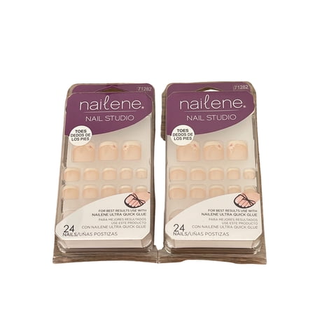 Nailene Nail Studio For Toes French Pedicure, 24 Nails, Short length, 71282 - 2 Pack