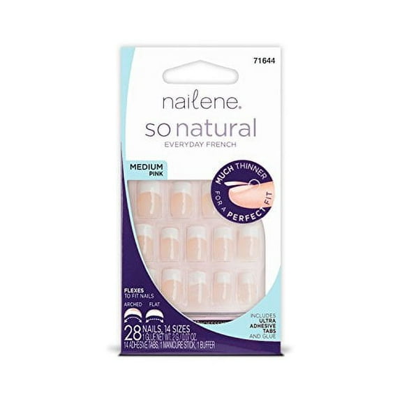 Nailene So Natural Ultra Flex Nail, Pink French Medium, 28 Count