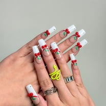 Nail Fairy  Handmade Press-On Nails – Adorable Cherry Dreamland Design – Square Shape, Custom-Made, Reusable with Free Application Kit Included