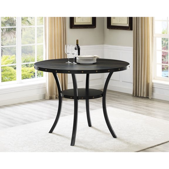 Nailhead Detail, Open Shelf Feature / Round Table for Contemporary Dining Areas