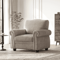Nailhead Trim Armchair, Rolled Arm Accent Chair for Living Room, Beige