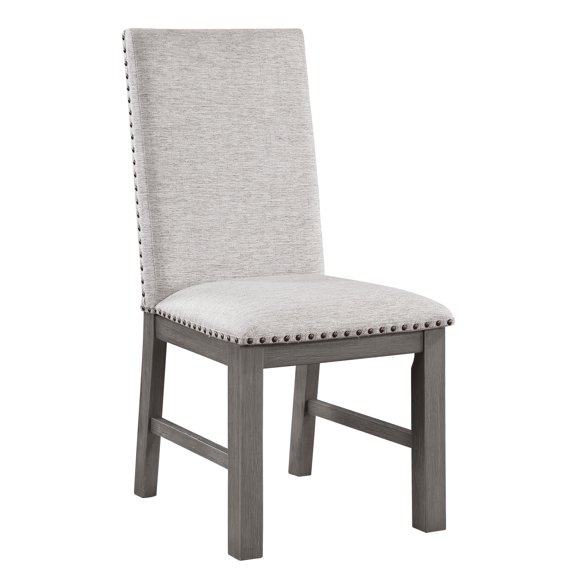 Nailhead Trim Design / 2 Beige Fabric Dining Side Chairs