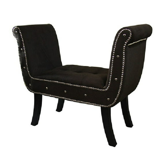 Nailhead Trim Fabric Upholstered Bench with Flared Shelter Arms, Black - Saltoro Sherpi