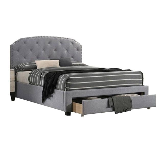 Nailhead Trim Nue Upholstered Bed with Curved Tufted Headboard, Gray - Twin Size