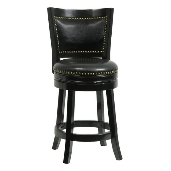 Nailhead Trim Round Leatherette Counter Stool with Flared Legs Black - Saltoro Sherpi
