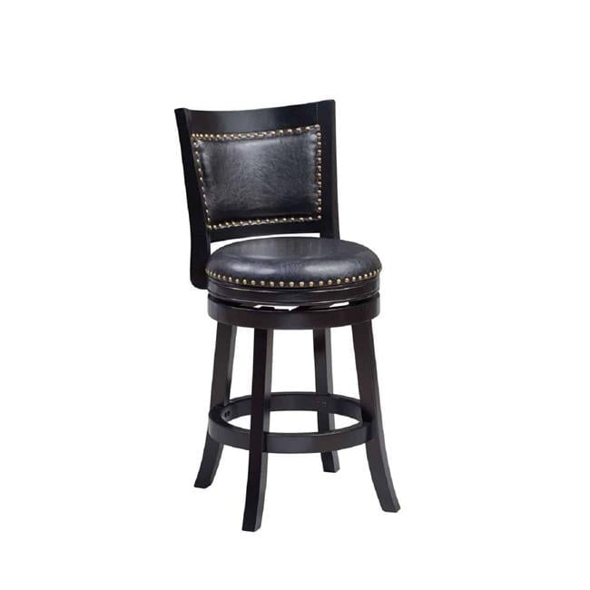 Transitional Black Leatherette Swivel Counter Stool with Nailhead Trim