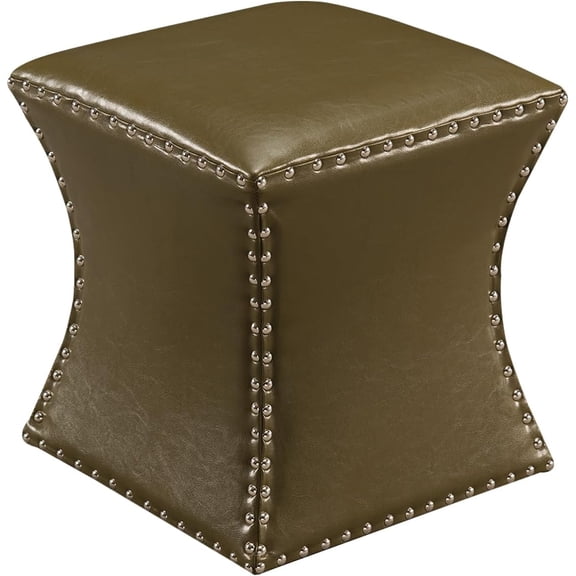 Nailhead Trim Upholstered Stool Ottoman (Green)