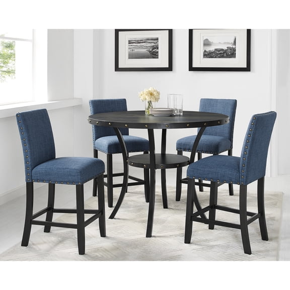 Nailhead - trimmed blue fabric counter seating set / Add charm to your dining setup