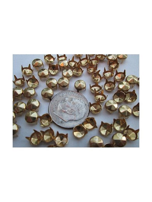 Nailheads Spots Studs size 20/107 4-prong 3/16" (4.5mm) Round with 6 facets; Brass with Bright Gold Finish; 100 Pcs