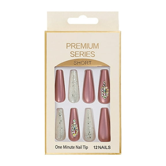 Nails 12 Long T Shaped False Nails with Shining Powder Sequins for Nail Enhancement Colorful Point Drill Ballet Nails