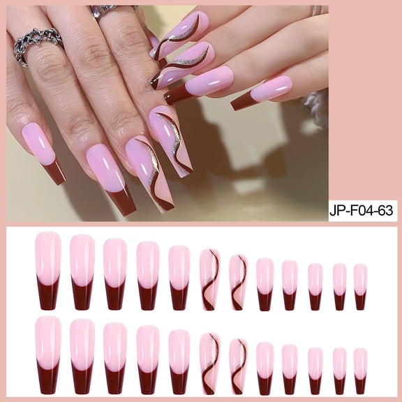 Nails Extra Long French Striped Trapezoid Coffin Nail Patch for Ladies and Girls - Stylish Design for Elegant