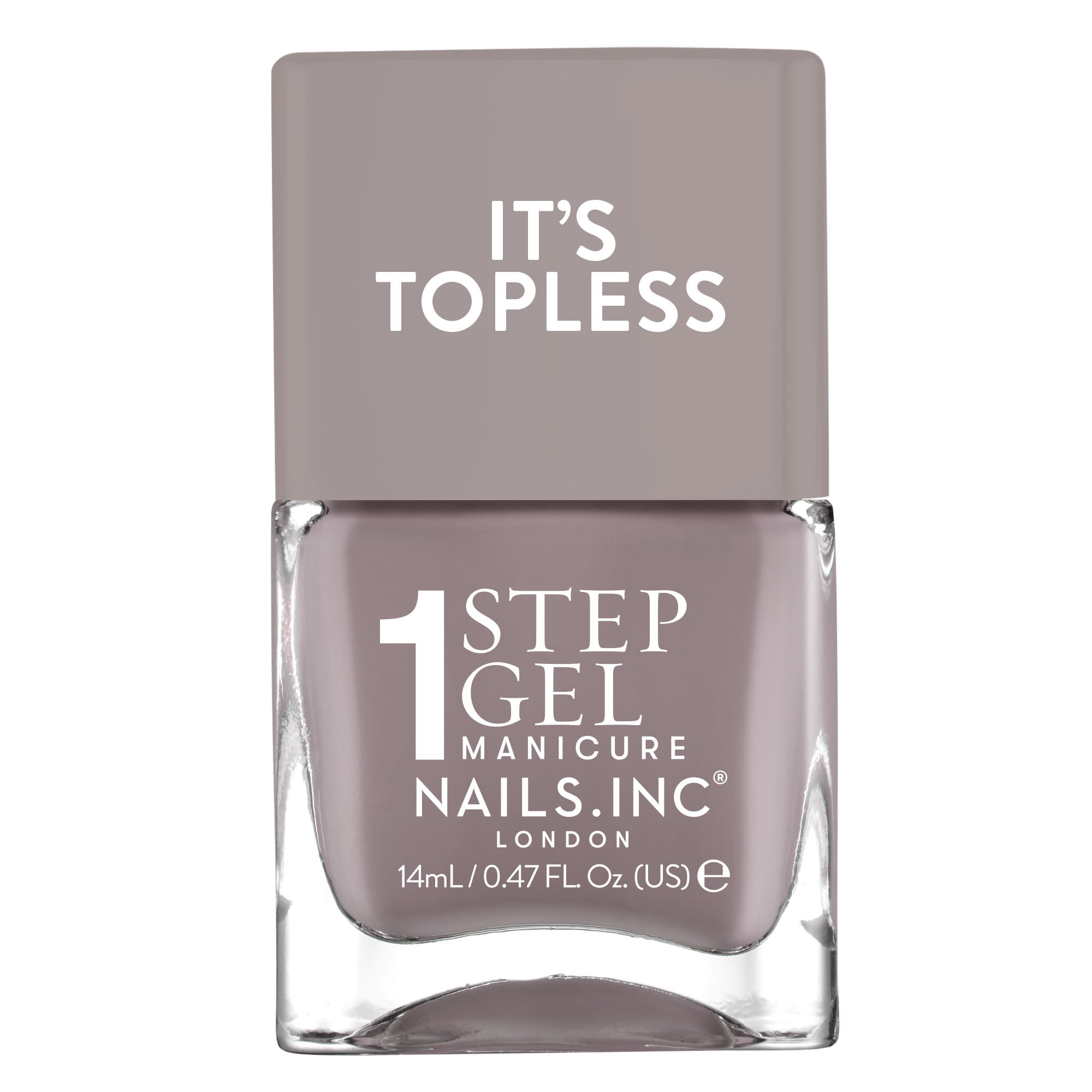 Nails.INC, It's Topless Gel-Like Nail Polish, 4-in-1 Base Coat, Treatment, Color & Top Coat, Megan, Mushroom Grey, 0.47 oz