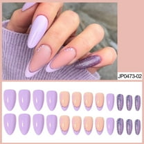 Nails Light Purple Glitter French Style 24 Removable Reusable Nail Patch with Jelly Glue for Stunning Manicure