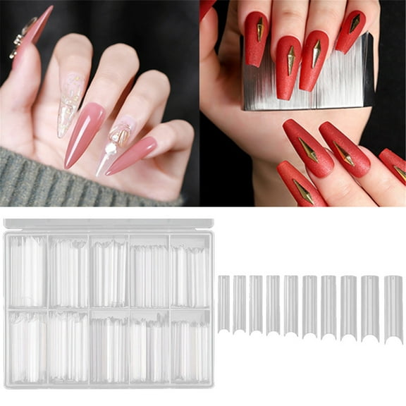 Long Straight Square Tips for Acrylic False Nails - for and Home Use