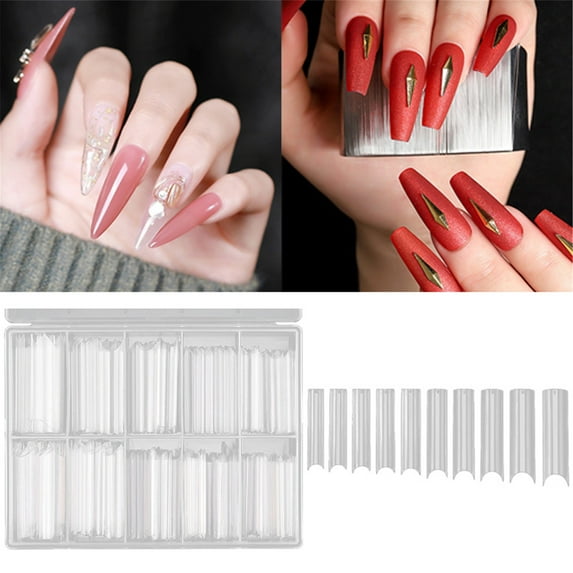 Long Straight Square Tips for Acrylic False Nails - for and Home Use