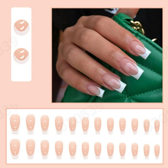 Nails Medium Length French White Edge Nail Tips with Inner Glue Model for Effortless Application and Stunning Manicure