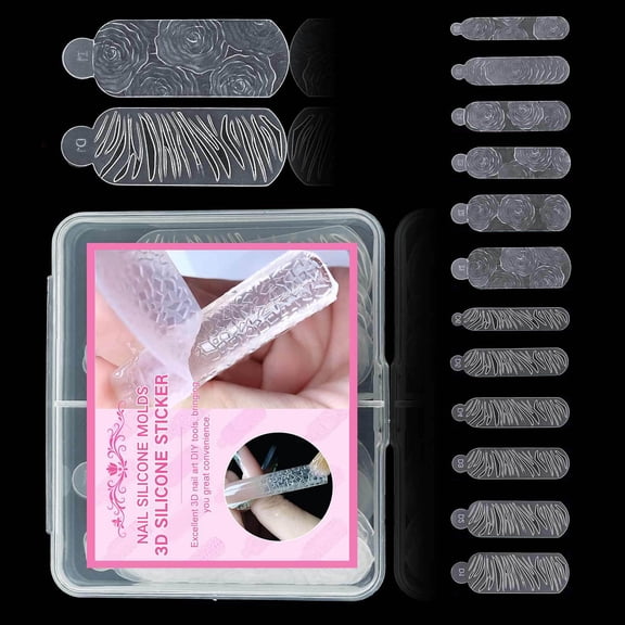 Nails Mold Soft Reusable Silicone Nails Template with 3D Christmas Snowflake and leopards Patterns Easy Manicure Tool