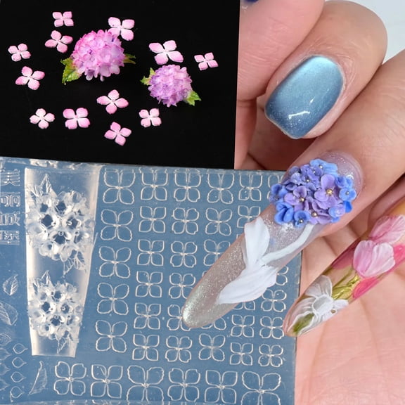 Nails Moulds 3D Hydrangea Flower Nails Art Silicone Mold With Detailed Petal Texture For Gel Polish Design