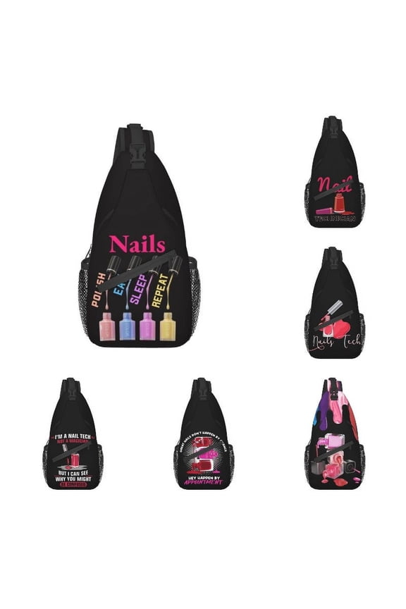 Nails Polish Eat Sleep Repeat Sling Bag for Travel Hiking Tech Funny Quotes Chest Crossbody Backpack Shoulder Daypack