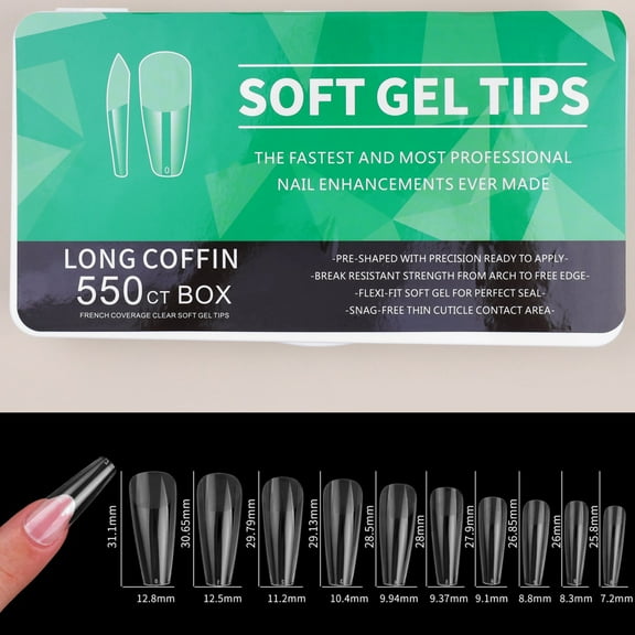 Nails Porcelain White Long Drop Almond Non Abrasive Thin Nail Tips for Gorgeous Manicures Without Scrubbing