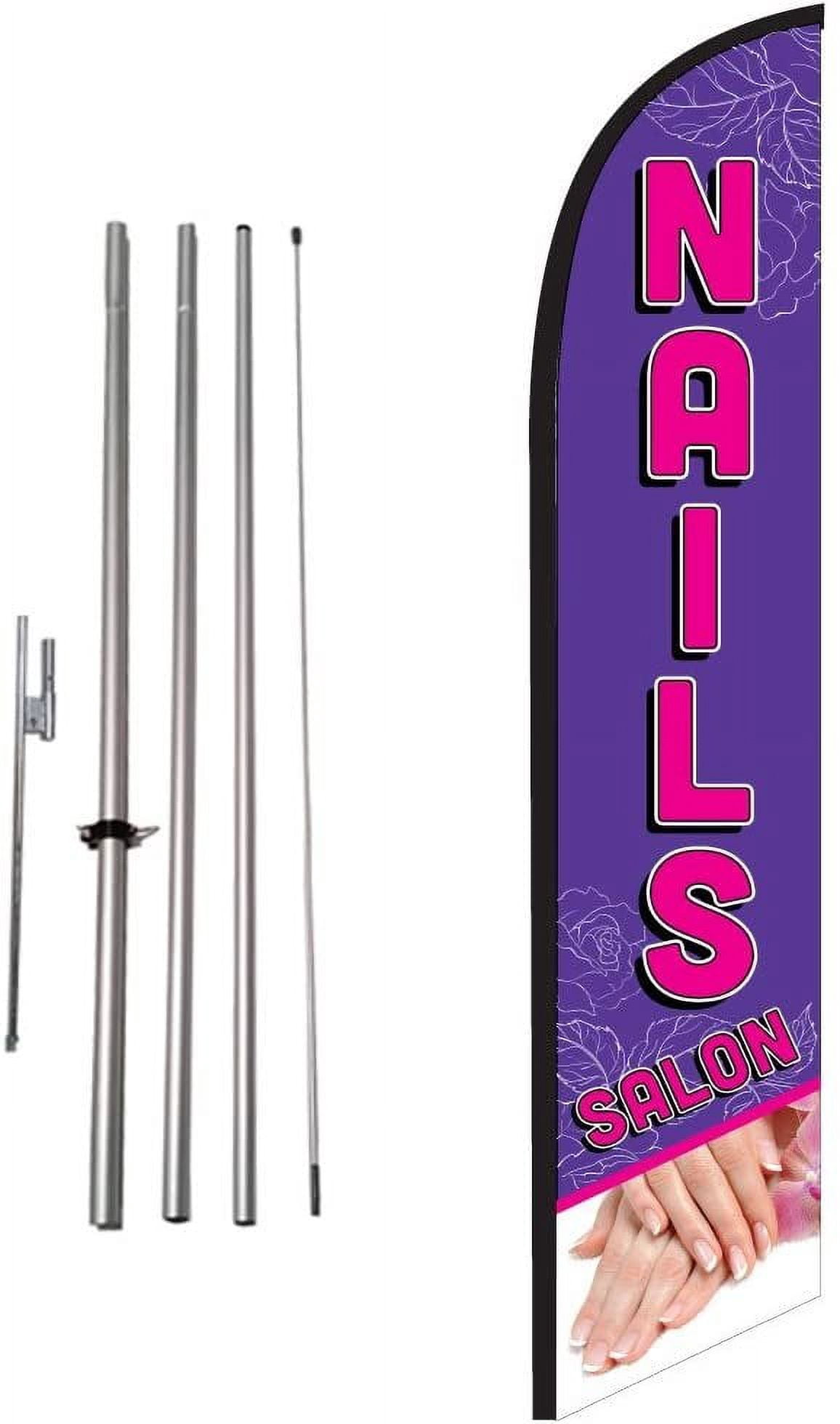 Nails Salon Feather Banner Swooper Flag Set with 15 Foot Flag Pole Kit and Ground Stake Base