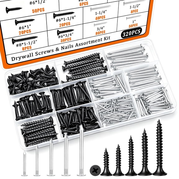 Nails and Screws Assortment Kit & Screw Bolts and Nuts, M3/M4/M5/M6 Machine Screws, Small Nails for Picture Hanging, #6#8 Drywall Screw Set for DIY Repair Project Length 1/2" to 2"